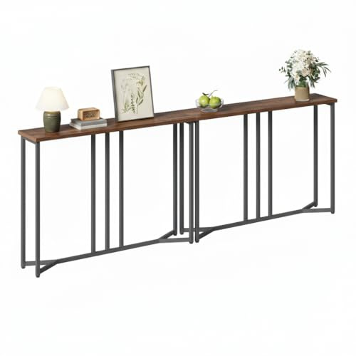 YITAHOME Tavolo Consolle, Set di 2 80cm Consolle Ingresso, Piccolo Tavolo per Decorazioni, Tavolino Da Divano, Console, Corridoio, Soggiorno, Assemblaggio Semplice, Marrone Rustico