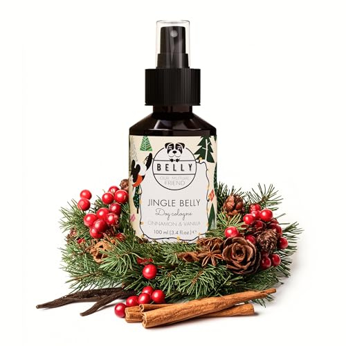 Belly® Parfum pour Chien -100ml- Édition de Noël - Arôme de Vanille & Cannelle - Sans Alcool & pH Équilibré - Déodorant & Parfum Chien Festif - Neutralise les Mauvaises Odeurs