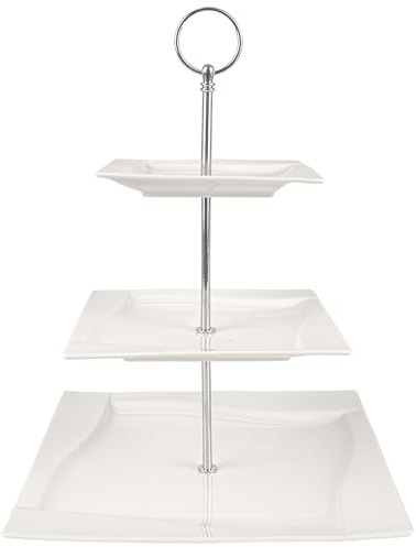 Festa Italia Etagere Porzellan - 3 Stöckig - Weiß Etageren - Kuchenständer Cupcake-Halter - Obstetageren - Obst Kekse Süßigkeiten Servierplatte - Gebäck gestuftes Serviertablett für Weihnachten