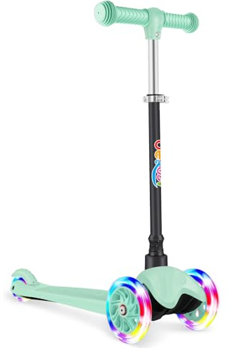 BELEEV Kinder Roller 2 Jahre, 3 Räder Scooter Kinder 2-6 Jahre mit LED Leuchtende Räder, Bremsen, Rutschfestes Deck, Höhenverstellbare, Rollerkinder 2 Jahre Mädchen Jungen Geschenk- Green