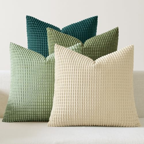 EMEMA Kordsamt Kissenbezug 40x40 Dekokissen Hellgrün Serie Granulat 4er Set | Sofakissen Dekorative Kissenbezüge Couchkissen Kissenhülle Weich Kissen Bezug Zierkissen für Sofa Couch Wohnzimmer