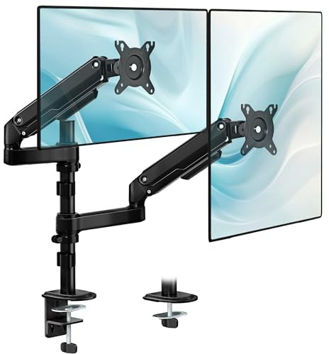 monTEK Vertical Dual Monitor Arm for 17-32 Screens, Holds Up to 9kg Each | VESA 75/100mm,Taller Stacked Desk Mount,C-Clamp＆Grommet Base,tilt/swivel/rotation,Full Motion