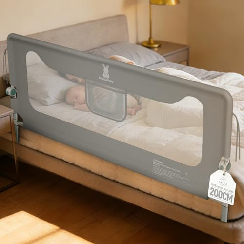 Soontrans Rausfallschutz Bett, Sanfter Halt für Wachsende Kinder & Familienbett, Klappbar & Höhenverstellbar, Rausfallschutz Boxspringbett für Breite Bett, aus Metallrahmen & Gepolstert (200 cm)