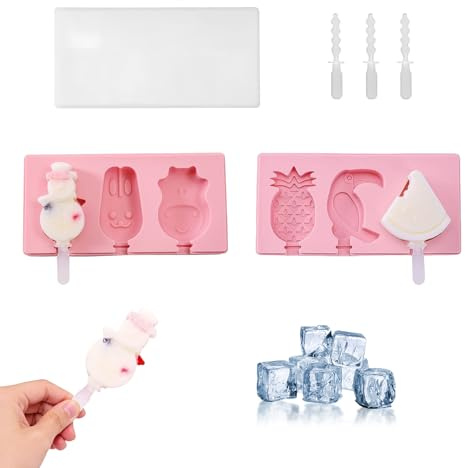 LdawyDE 2Pcs Moules à Glace en Silicone, Moules à Esquimaux Fruits et Animaux, pour Enfants et Adultes, avec Bâtonnets et Couvercle, sans BPA, pour DIY Glace, Bâtonnets de Fromage et Gâteau