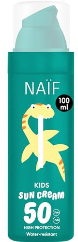 Naïf - Lozione solare per bambini - SPF 50 - Dai 3 anni - Protezione UVA e UVB - Resistente all'acqua - Dermatologicamente testato - Senza microplastiche - Profumato - 100 ml