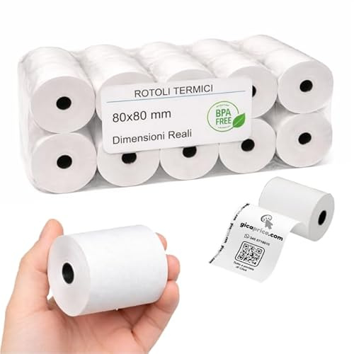 Rotoli Termici 80x80 Omologati – BPA Free – Metraggio Reale GARANTITO – per POS e Registratori di Cassa – Carta Termica Alta Qualità - Marchio Gicaprice (10 Pezzi)
