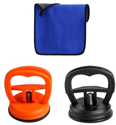 YIPFEN 2 Stück Saugnapf Saugheber mit Mikrofasertuch, Heavy Duty Auto Dellen Reparatur Set, starke Saugkraft für Glas, Fliesen und glatte Oberflächen, Orange + Schwarz