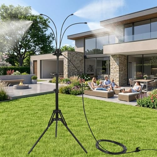 Sistema de riego portátil de jardín y máquina de niebla de refrigeración, soporte de trípode ajustable con manguera de 8 m, niebla de agua ultrafina para riego de plantas, invernadero y mascotas