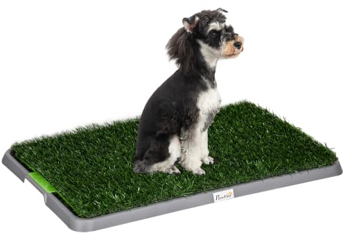 PawHut Toilette per Cani con 1 Tappeto in Erba Sintetica e Vassoio 67x41cm | Lettiera per Cani e Cuccioli, per Interno ed Esterno, Erba con Contenitore Pipi