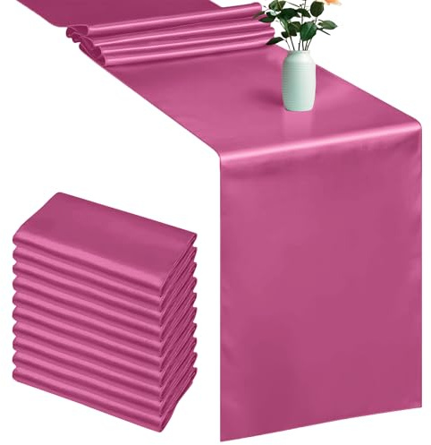 Trimming Shop Lot de 10 chemins de table en satin rose fuchsia, 27,9 x 274,3 cm, pour décoration de table, mariage, réception, Noël, fête d'anniversaire