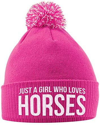 Cappello con pompon Just A Girl Who Loves Horses - Cappello da equitazione - Accessori per equitazione - Regali con cavalli per ragazze - Ragazze amanti dei cavalli - Cappelli invernali con pompon
