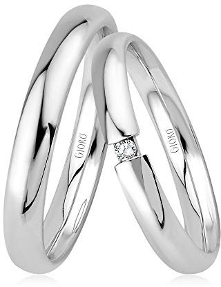 GIORO Belluno Eheringe Trauringe Hochzeitsringe massiv Weißgold *handgefasster Brillant* Paarpreis Echtes Gold (8 Karat (333) Weißgold)