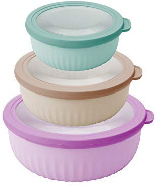 Pedrini 04GD207 Set 3 contenitori Ciotole Ermetici con Coperchio per frigo microonde Freezer Lunchbox, Colori Assortiti, Bassi, Plastica