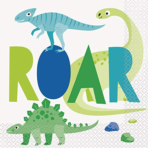 Papierservietten - 16,5 cm - Blaue & Grüne Dinosaurierparty - Packung mit 16 Stück
