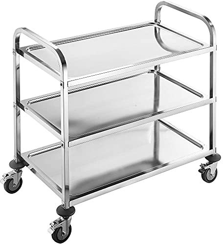 BPT Edelstahl Servierwagen mit 3 Böden Partition Küchenwagen，Restaurant Hotel Schul Servierwagen (75 x 40 x 83cm)