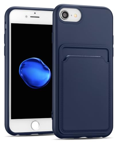 CoolGadget Card Case für iPhone 7 / iPhone 8 / iPhone SE 2 / iPhone SE 3, TPU Schutzhülle mit Kartenfach und erhöhtem Kantenschutz, Blau