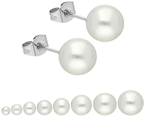 Treuheld® Ohrstecker mit weißer Perle | 8 Größen | Perlen-Ohrring für Damen