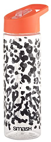 Smash Sipper Water Bottle with Straw 700m Black/Coral Leapard Print Design | Carry Handle