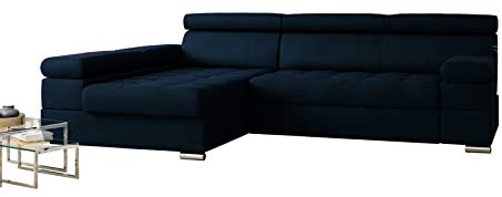 Möbel48 Paulo Ecksofa mit Schlaffunktion, großes Sofa, Ecksofa mit Bettkasten, Ecksofa in L-Form (Links Seite, hochwertiger Stoff) (Blau), 260x162, PauloMonR01