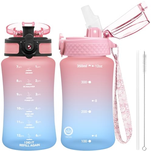 OLDLEY Kids Water Bottle 12 Oz, Tritan, 2 Lids, Straw & Chug, Leakproof