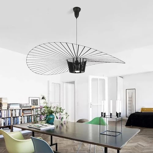 Vertigo Lampe 80cm Schwarz, Hängelampe Hängeleuchte Kronleuchter Wohnzimmer Pendelleuchte Chandelier Modern Vintage Lustre Fiberglas+Schwarz Pu Kreative Hut Lampe Retro Wohnzimmerlampe,Noir,80cm