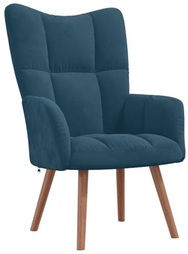 vidaXL Relaxsessel, Sessel mit Stahlrahmen Holzbeinen, Relaxstuhl Polsterstuhl mit Armlehne, Fernsehsessel Polstersessel Wohnzimmer, Modern, Blau Samt