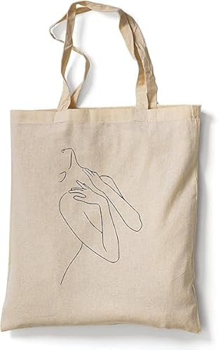 tradercat Jutebeutel bedruckt mit Motiv, Stoffbeutel bedruckt aus 100% Baumwolle - Tote Bag, Einkaufsbeutel, Einkaufstasche, Shopper und Baumwolltasche mit langen Henkeln, Frauenrücken Silhouette