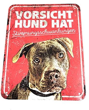 D&D Home, Warnschild Achtung vor Hund, 25 x 20 x 0,3 cm, deutsche Version, roter Hintergrund, rostbeständiges Metallschild mit lustigem Text