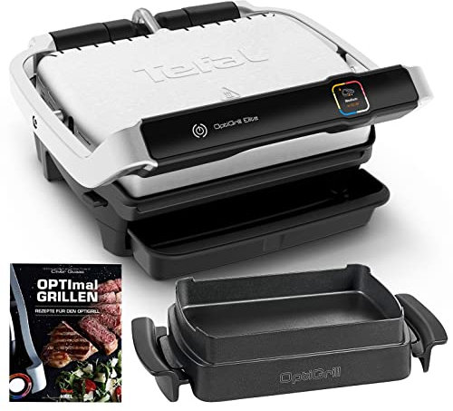 Tefal Optigrill Elite Kontaktgrill mit Grillboost-Funktion 2000 Watt+Snacking & Baking Backschale + Rezeptbuch|Indoor Elektro Grill|12 automatische Programme|Intuitiver Sensor|Touch Display, Edelstahl