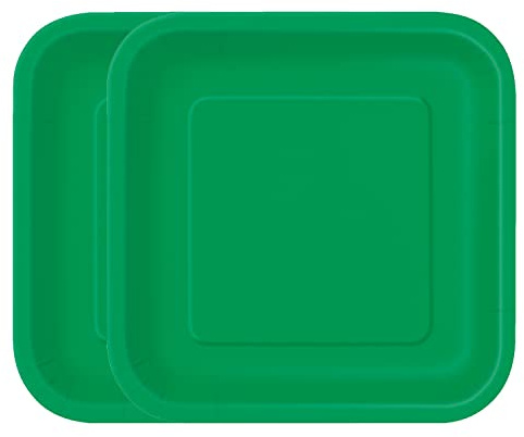 WedDecor 9 (23cm) Square Dessert Plates Disposable Paper Plate Emerald Green Colour Themed Tableware for Picnics, Wedding, BBQ, Birthday, Anniversary & Christmas Events, Pack of 14