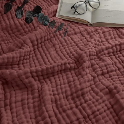 Comfy Cubs Adult Muslin Blanket Throw, 127 x 152 cm - Soft, Six-Layered, Lightweight, Breathable Cotton Blanket for All Seasons - Machine Washable, Stylish Home Decor - Wine