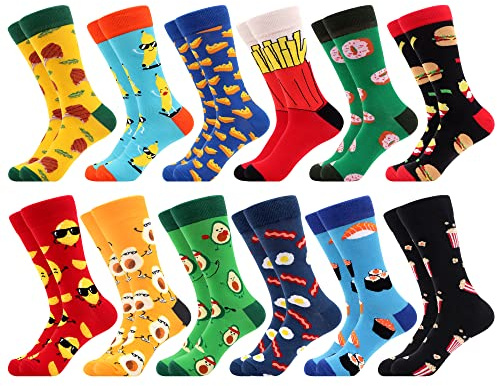 WeciBor Men's Funny Novelty Crew Socks Cotton Multi Pack Gift Size 7-14 | Fun patterns, crazy socks, colorful socks, breathable odor free, reinforced heel toe, ideal for daily wear and gifting
