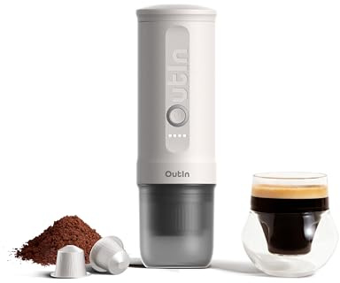OutIn Nano Portable Electric Espresso Machine, Travel Coffee Maker for Camping, Car Coffee Maker Self-Heating with USB-C, With Ground Coffee & NS Capsule for RV, Hiking, Office