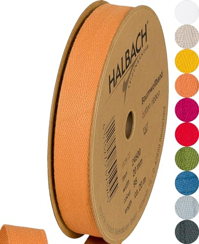 Halbach Baumwollband, 20 mm x 20 m, ockergelb | Webband aus 100 % Baumwolle, Meterware zum Basteln, Dekorieren und Nähen