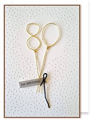 AvanCarte 80 Geburtstag Grußkarte Karte Applikationen AvanHandcraft goldene Drahtzahl 16x11cm