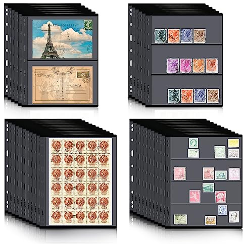 40 Sheet Stamp Pages for Stamp Album Binder 1/2/3/4 Pockets Collectors Postage Collecting Supplies Book of Stamps 9 Hole Standard Collecting Albums for Collectors Display