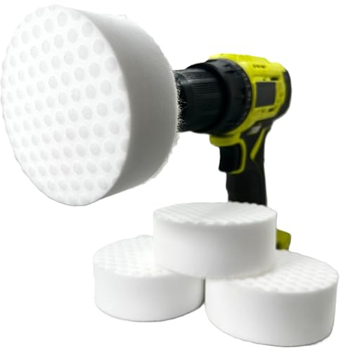 4.5 Drill Powered Magic Sponge Eraser 6 Pieces Kit with Drill Attachment | 25% Thicker Ultra Durable Melamine Cleaning Eraser Pads for Bathroom Kitchen Floors Walls Baseboards Crayon Marker and More