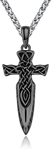 KATHLU Wikinger Halskette für Männer und Frauen, 925er Sterlingsilber, Wikinger Kette mit nordischem Anhänger Tiermotiv coole Halskette Wikinger Geschenke (Celtic Knot Arrowhead(black))