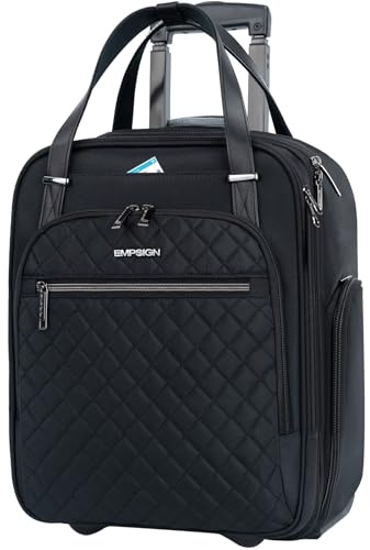 EMPSIGN Borsa a Rotelle da Cabina Sottosedile 16 Pollici, Bagaglio a Mano Leggero e Multifunzionale per Viaggi di Lavoro o Weekend, Valigetta con Ruote per Uomo e Donna, Nero