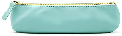 ALLY-MAGIC Leather Pencil Case Coloured Slim Pencil Case with Metallic Zipper Holder Organizer Storage for Student Office College Y4-JYBD (Blue)