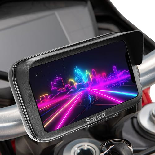 Sovica Porta cellulare moto impermeabile con caricatore Ricarica rapida 2.1A sistema unico di connessione rapida custodia con visiera antiriflesso compatibile con smartphone con schermo da 4 a 7,6