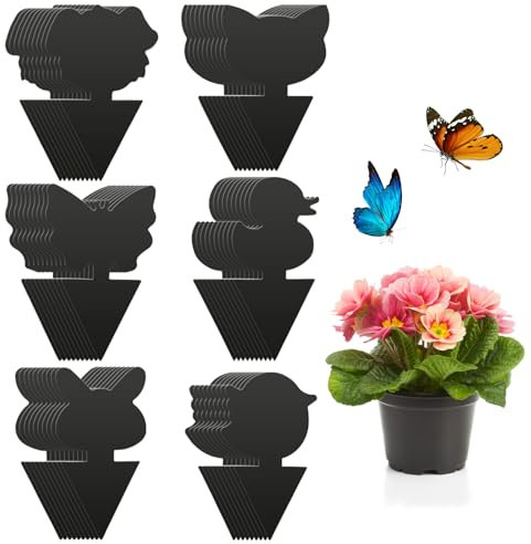 BBLIKE 60 Pcs Gelbsticker Gelbtafeln Fliegenfänger Klebende Fliegenfalle Topfpflanzen Gelbsticker Gelbfalle Mückenfalle Klebefalle für Fruchtfliegen Mücken Blattläuse Nematoden (schwarz 60 pcs)