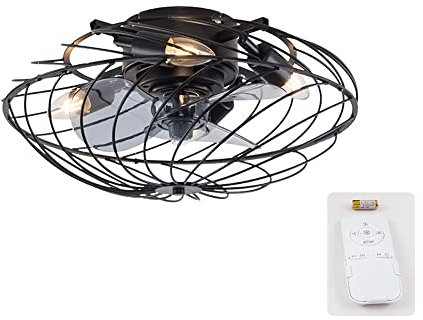 SweAtz Ventilador de techo con jaula negra con lámpara de techo industrial con control remoto, ventilador de techo vintage sin aspas con luces, ventiladores de techo de granja de perfil bajo para c