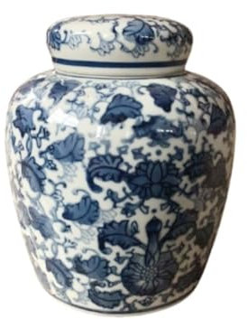 Deko Vase Traditionelles Chinesisches Weißes Gitter-Ingwerglas Mit Deckel, Geschnitztes Gitter, Dekoratives Tempelglas Aus Karthago Vase mit Deckel (Color : Blue, Size : 16 * 22cm)