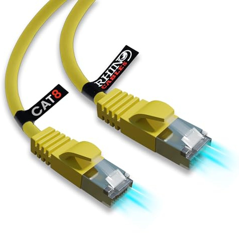 rhinocables CAT 8 3m Yellow Ethernet Cable | 40Gbps, 2000Mhz, Seamless Gaming, High-Speed Streaming & Buffer-Free Browsing | Shielding Minimises Interference For Uninterrupted Performance (Single) | Shielding Minimises Interference For Uninterrupted Performance