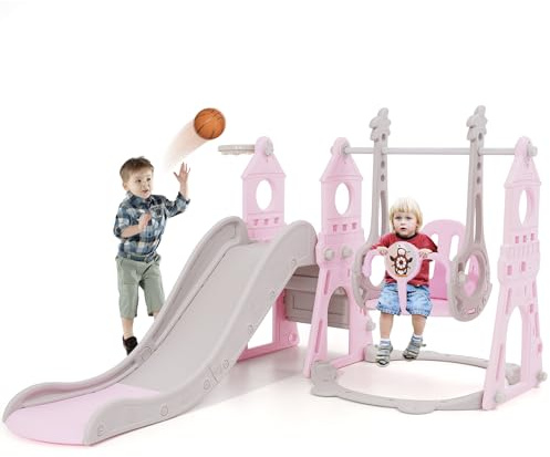 Arkyomi Rutsche Indoor Ab 1 2 3 4 5 Jahr,kinderrutsche Mit Schaukel Indoor Outdoor,Baby Rutsche Kinderzimmer,babyrutsche Step2 Gartenrutsche Für Kleinkin (Rosa)