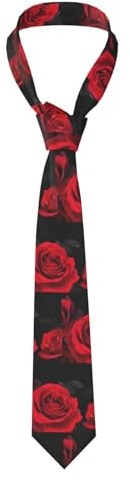 YUNWEIKEJI Rote Rose mit Blumenmuster, Krawatten Herren-Krawatten aus Polyester, schmale Krawatte für Party, Bräutigam und Trauzeugen