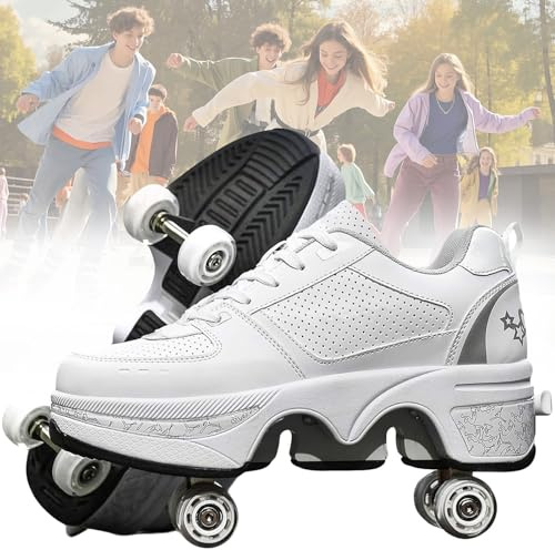 Rollschuhe,Schuhe mit Rollen für Mädchen,Turnschuhe mit Rollen Jungen,Roller Shoes zum Einklappen,LED Roller Skates for Kids,Schuhe Roller Frauen