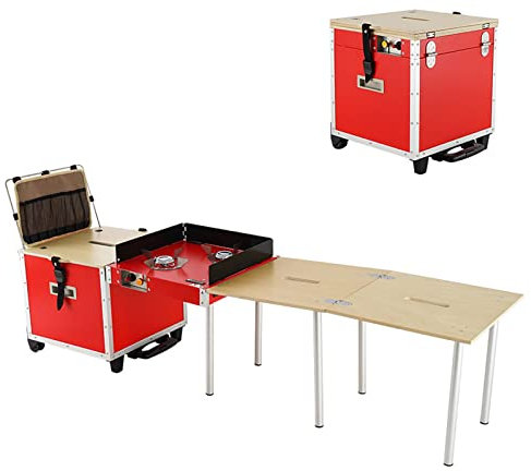 KJZQXYX Klappbarer Campingtisch, tragbarer Küchentisch, 2–6 Personen, Mobile Outdoor-Küche, Faltbarer Desktop-Rahmen aus Aluminiumlegierung für Camping (Red)