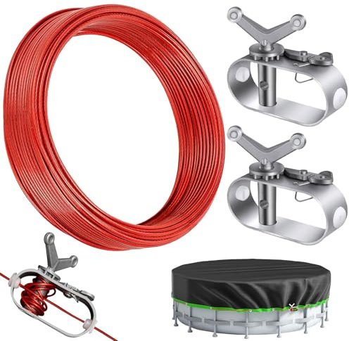 Drahtspannseil für Poolplanen,Länge 31 m mit 2 Stück Spannschloss für Seil Poolabdeckung,Seilspanner für Poolplane,Drahtseil Spanner mit Drahtseil,für Poolplanen Befestigung Winter Pool Zubehör